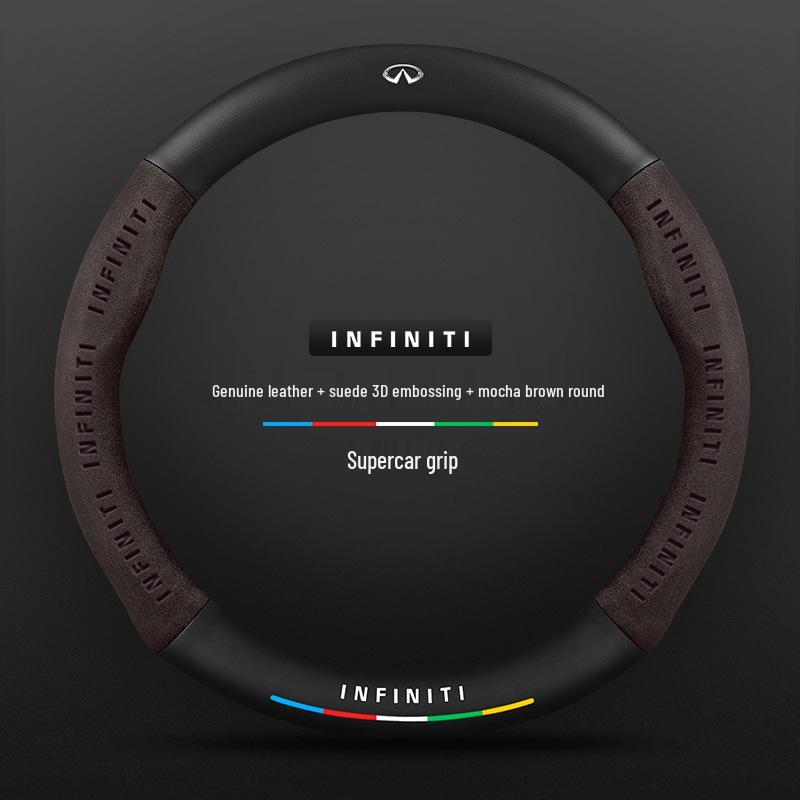 

Infiniti Steering Wheel Cover - Genuine Leather Suede Carbon Fiber, Non-slip, Four Seasons Fit for Q50L, QX60, QX50, Q70L. 38 cm