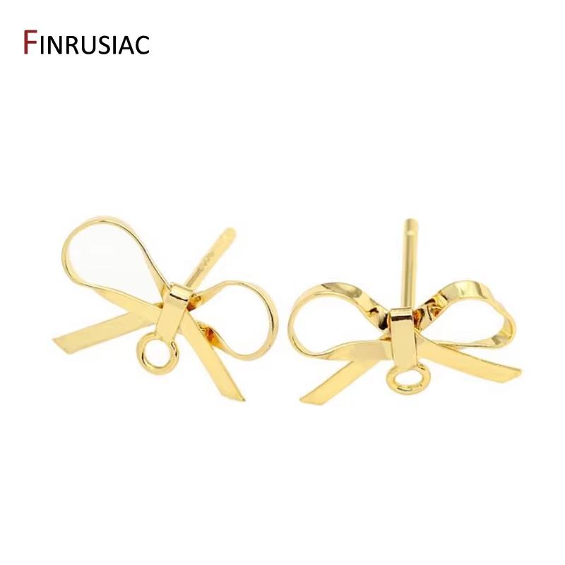 

Hypoallergenic Post Earrings Hooks Findings 14K Gold Plated Brass Bow Earrings Accessories DIY Jewelry Making Findings 1 Pair