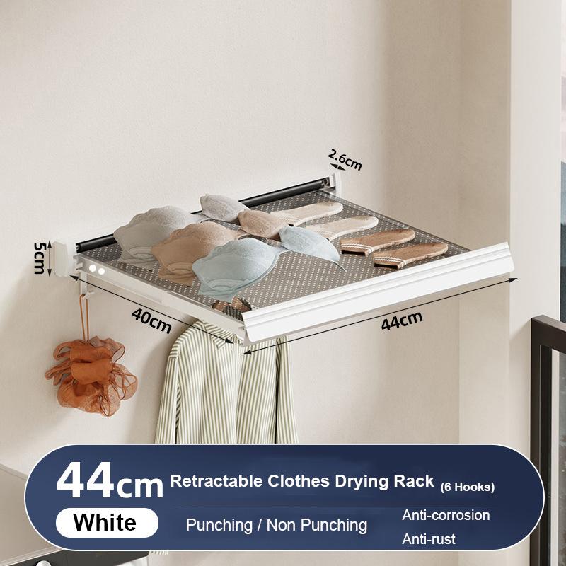 

Bathroom Folding Storage Shelf Wall Mounted Retractable Clothes Drying Holder Socks Clothing Drying Rack Hanger Accessories 44cm білий