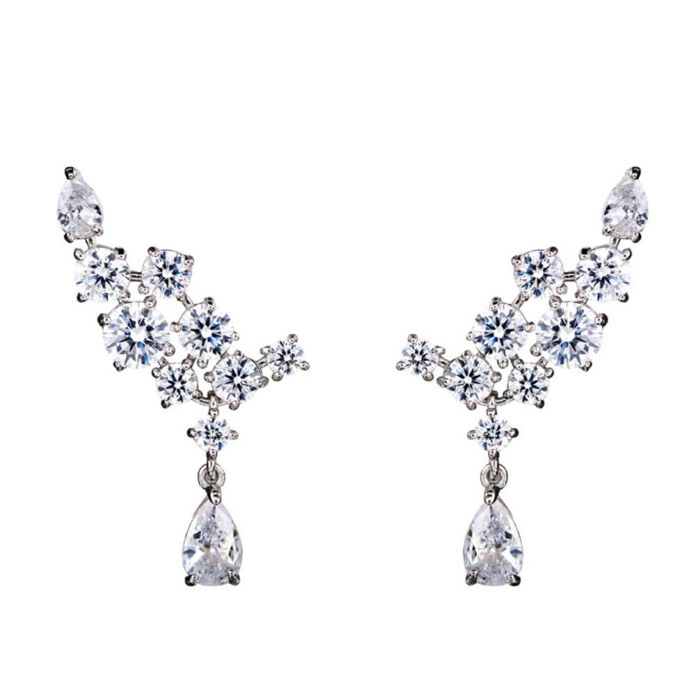 Sparkling High Carbon Zirconia Platinum Wing Drop Earrings Luxury Full Diamond Party Jewelry