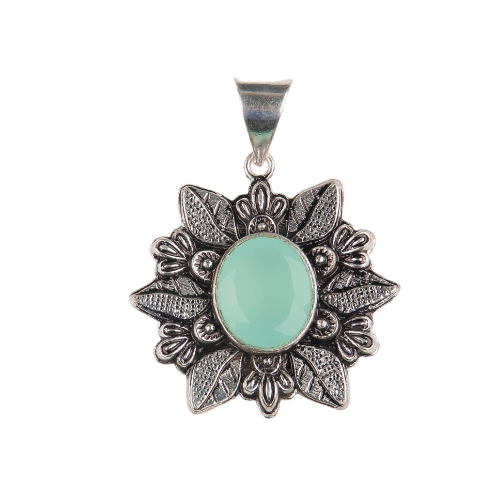Rare Aqua Chalcedony Gemstone 925 Sterling Silver Jewelry Handmade Pendant 1.59" CP-14-9