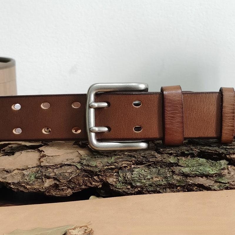 Belt Men's Special Forces Double Pin Buckle Genuine Leather First Layer Pure Cattlehide Retro Casual Belt