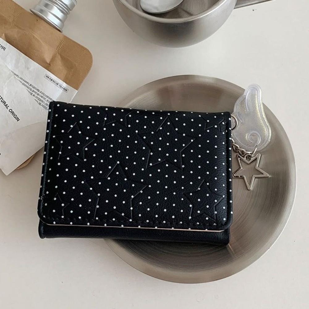 Lightweight Polka Dot Trifold Wallet PU Leather Mini Wallet Aesthetic Card Holder Daily Use