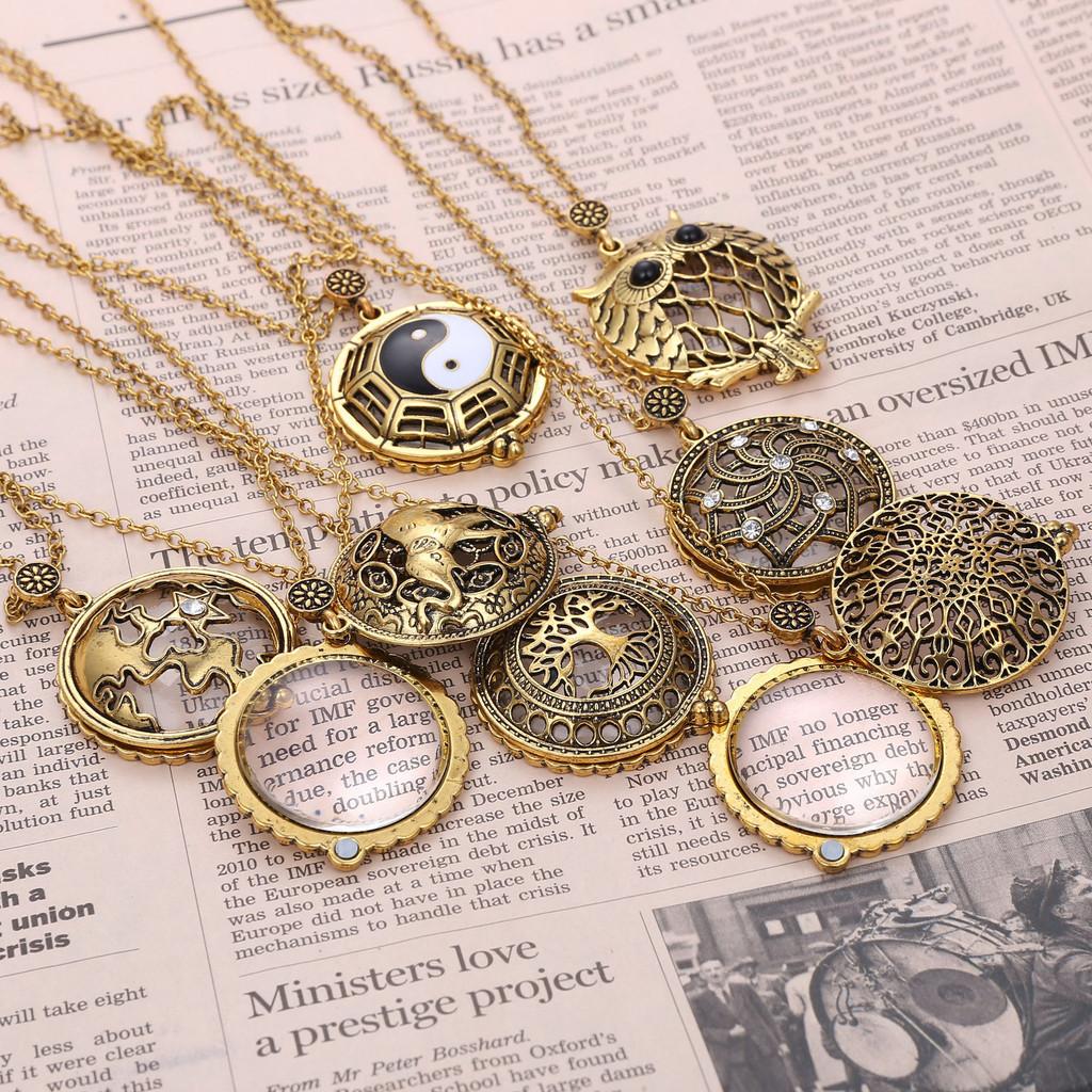 Moda Aksesuarları İçin Alaşım Kolye Ucu ve Ağaç Tasarımlı Retro Delikli Büyüteç Zinciri