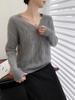 Women's V-neck Wool Twist Sweater - Thick, Loose, Long Sleeve Knit for Autumn/Winter