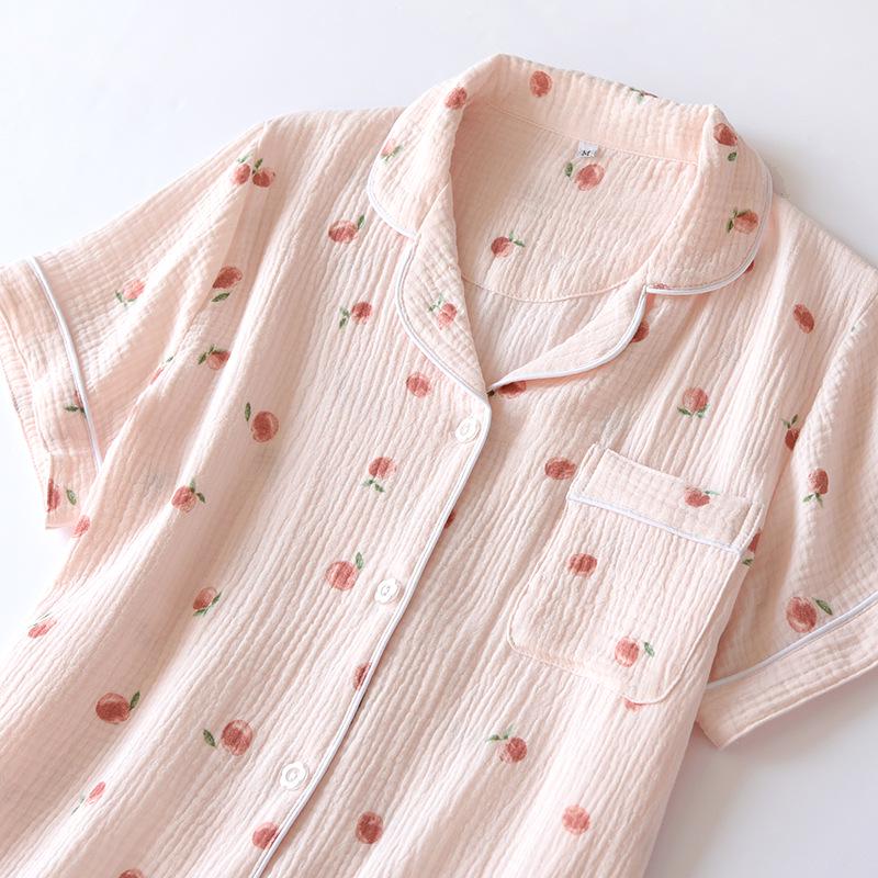 Women's Short Sleeve Cotton Gauze Pajamas - Lightweight, Loose Fit for Spring, Summer, and Autumn