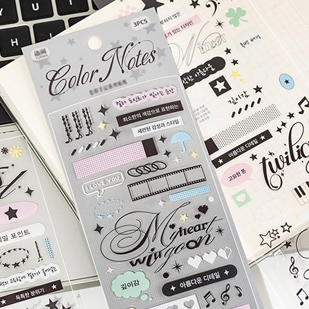 Color Notebook Series Stickers, Korean Basic Versatile Small Elements Student Account Diary DIY Decorative Stickers