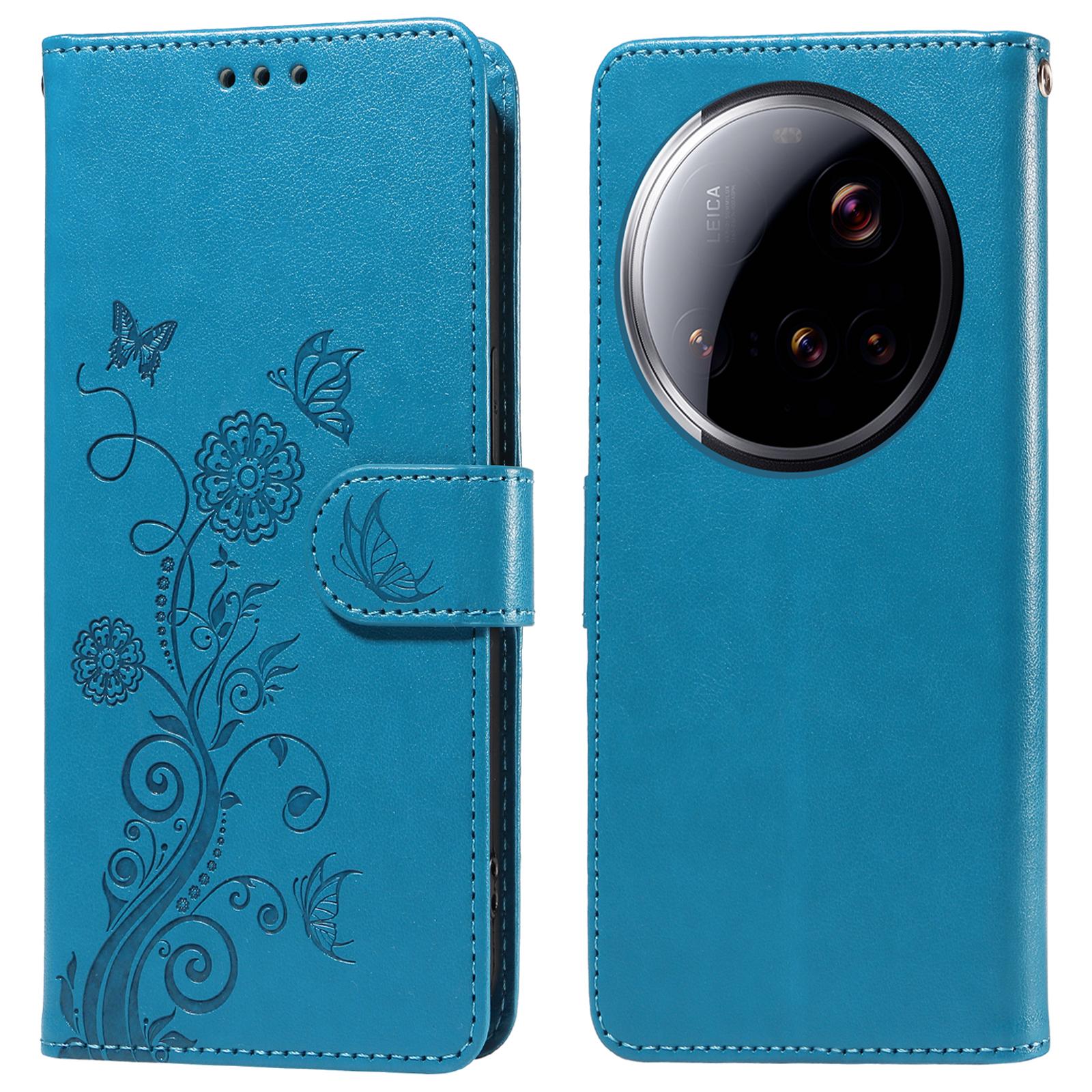 

Для Xiaomi 15 Ultra Чохол Метелик Квітковий Відбиток Гаманець Підставка Шкіряний Чохол для Телефону Blue