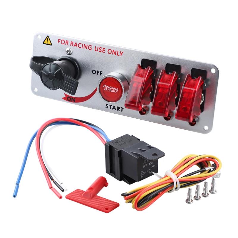12V Auto LED Ignition Switch Panel Racing Car Ignition Engine Start On/Off Push Button 5 in 1 Ignition Toggle Switches Battery Switches5