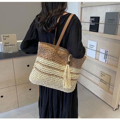 Retro Large-capacity Splicing Woven Underarm Tote Bag Women's Bag New Spring Fringed Bag Shoulder Bag