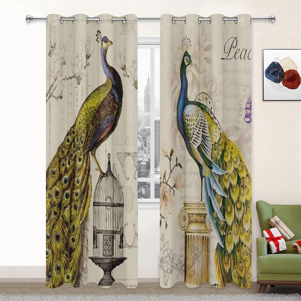 3D Animal Peacock Aesthetic Pattern Sunshade Curtain 2 Pieces of Living Room Bedroom Home Decoration Bed Empty Hook