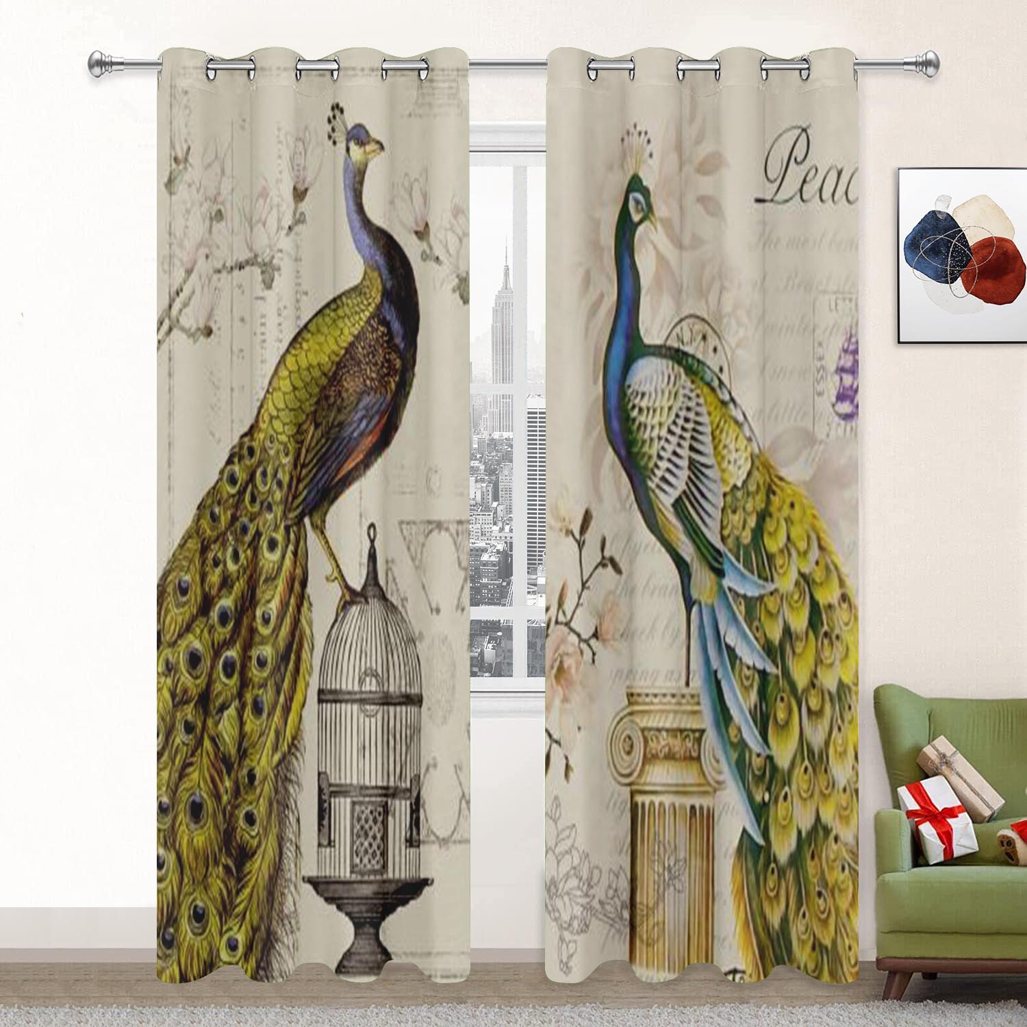 

3D Peacock Sunshade Curtain 2PCS Aesthetic Animal Pattern for Living Room Bedroom Home Decoration with Empty Hook 100W130H(CM)40x51in&Hook