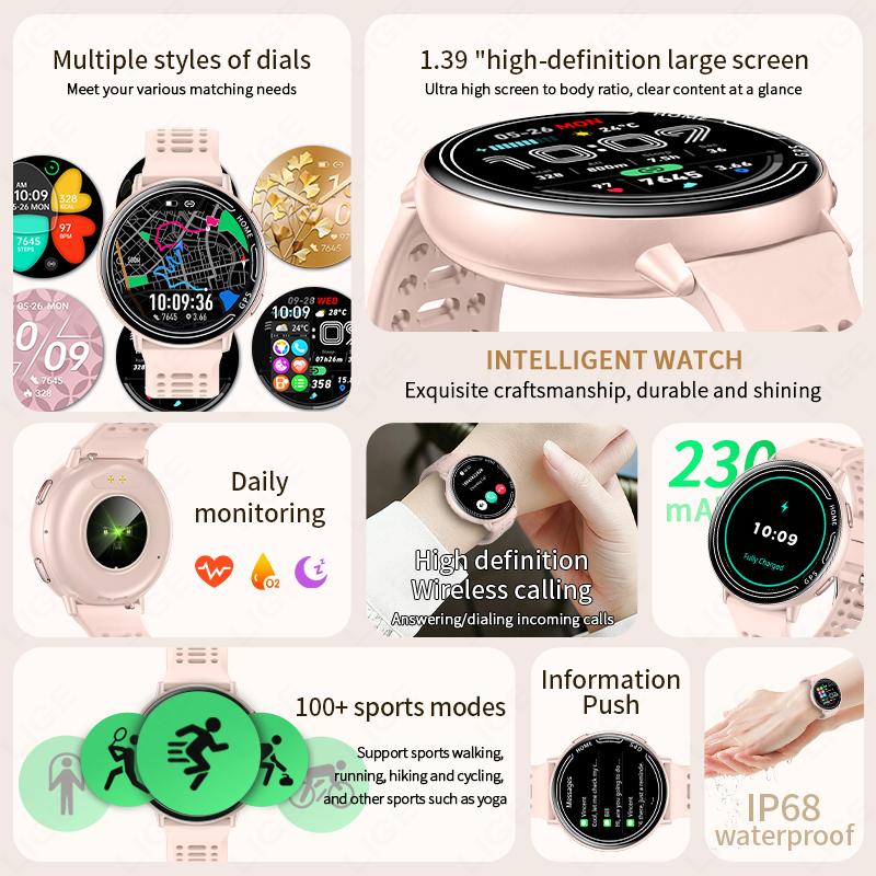 Neue GPS Smartwatch Damen 1,39" HD Herzfrequenz Blutsauerstoff Bluetooth Anruf IP68 Wasserdicht Herren Smartwatch 107 Sport