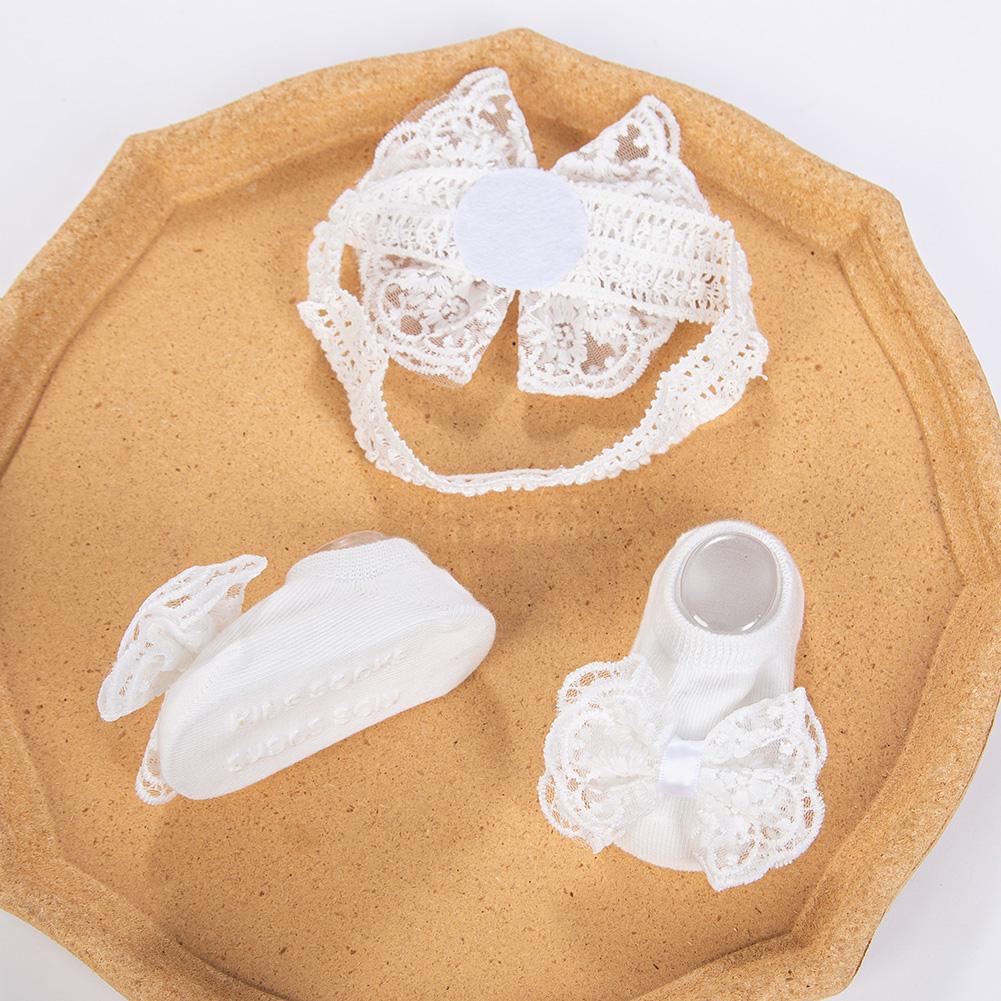 3 Stück/Set Creme Spitze Baby Stirnbänder&Socken Neugeborene Prinzessin Mädchen Breit Strass Perle Elastische Haarbänder Kinder Kopfschmuck Po Requisiten