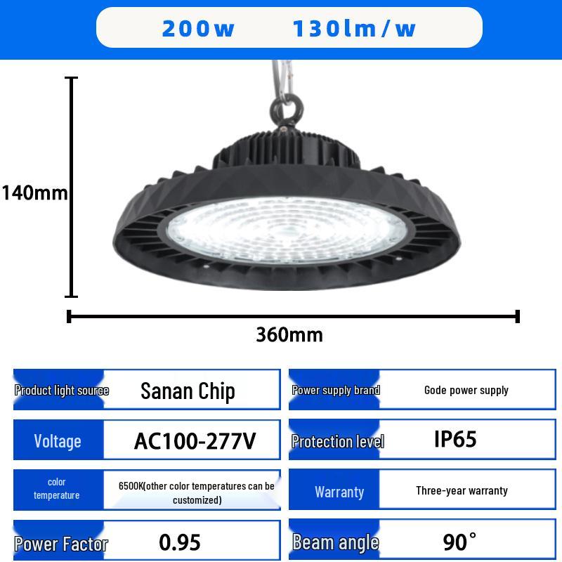 High-Power Waterproof LED UFO Ceiling Light for Workshops, Warehouses, and Gyms