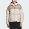 Adidas Goose Down Midweight Puffer Jacket 800 Fill Color Block Logo Long Sleeve Hooded Down Jacket Women Jacket Beige IM9847