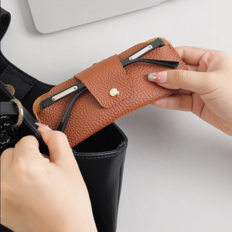 PU Leather Glasses Case Travel Sunglasses Holder With Wrist Strap Soft Pouch Unisex For Daily Use
