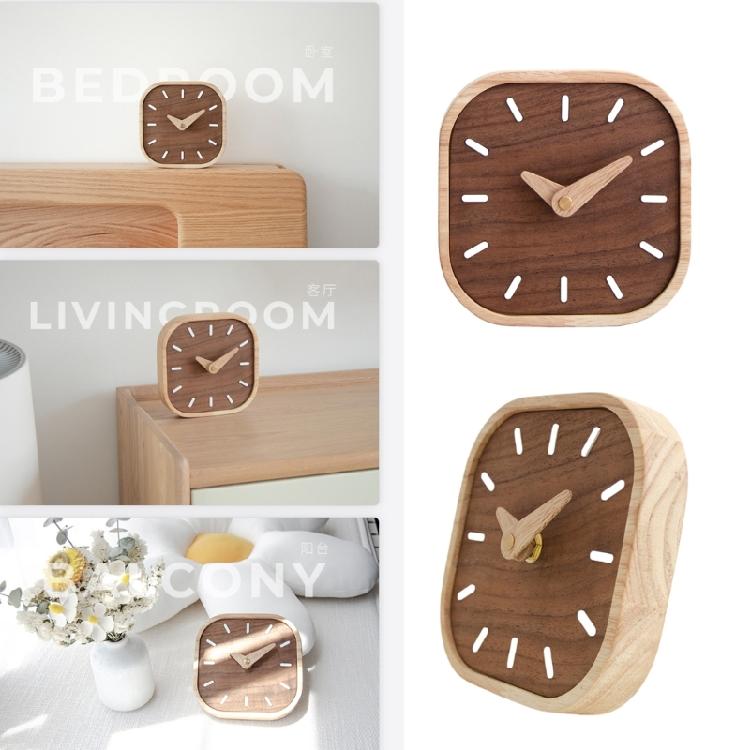 Small Scale Wood Desk Clock with Luxurious Walnuts Tone Silents Bedsides Clock for Gifting