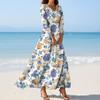 Women's Fashion V-Neck Floating Beach Dresses Seven Sleeve Floral Printed Dresses