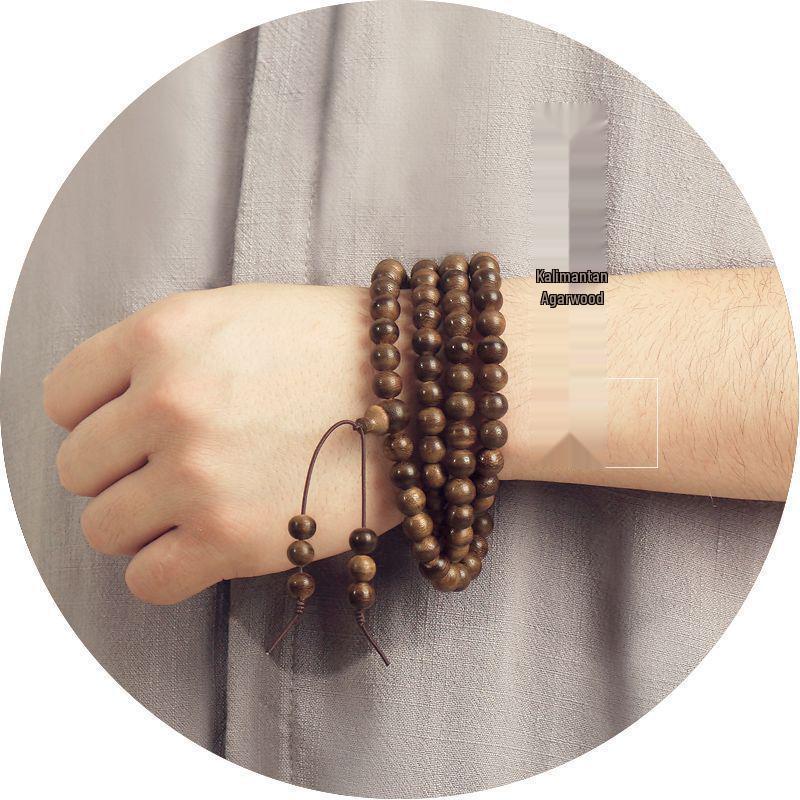 Authentic 8mm Agarwood 108-Bead Unisex Bracelet - Genuine High-Oil Kalimantan Material