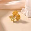 Stainless Steel Flower Ring for Women 18K Gold-plated Anti Fading Open Rings Wedding Imitation Pearl Jewelry Prom Accessories