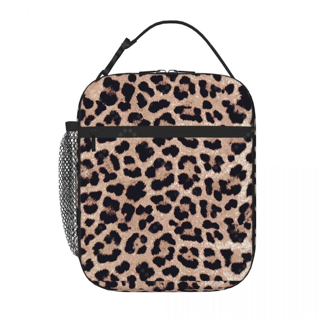 Cheetah Leopard Lunch Bag Reusable Portable Cooler Thermal Lunch Box Oxford Bento Tote Bag for Work Travel Picnic