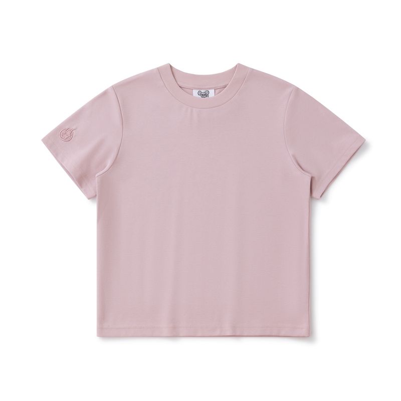Pink Burnin* Solid Color Basic Short-Sleeve T-Shirt, Loose Short Style Women's Trendy Waist-Cinching Top
