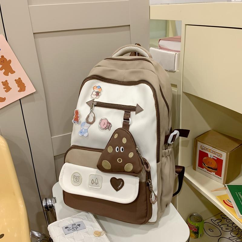 Schoolbag Women's Large Capacity Backpack Student Color Block Backpack with Coin Purse