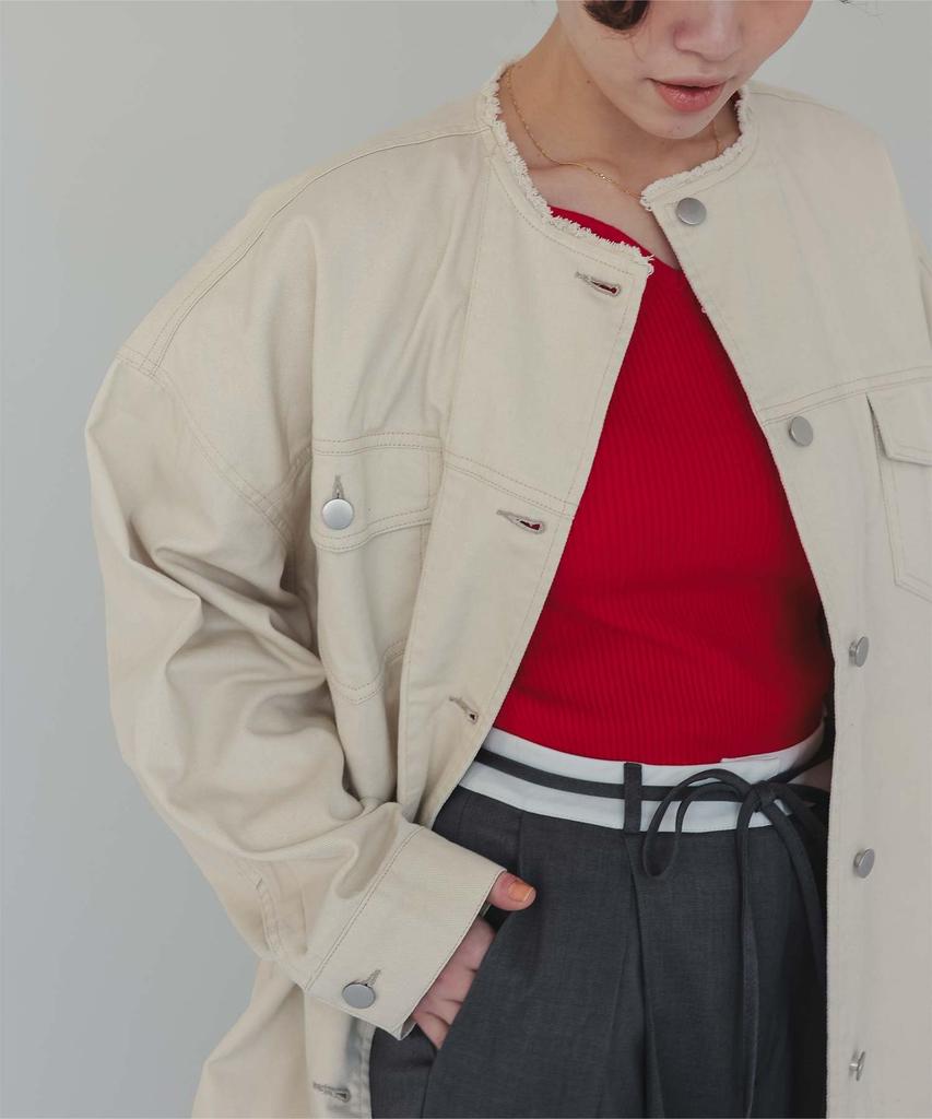 Titibait Collarless Denim Jacket AFXT0279 L Ivory Women's