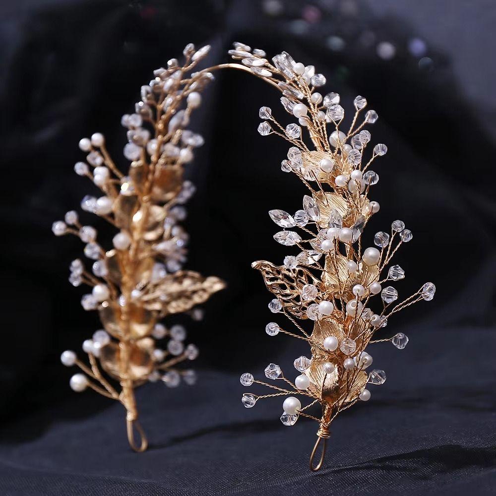 Handmade Bridal Headband Zinc Zinc Alloy Leaf Bridal Tiara Hair Vine Retro Crystal Headpiece  Bridal Party
