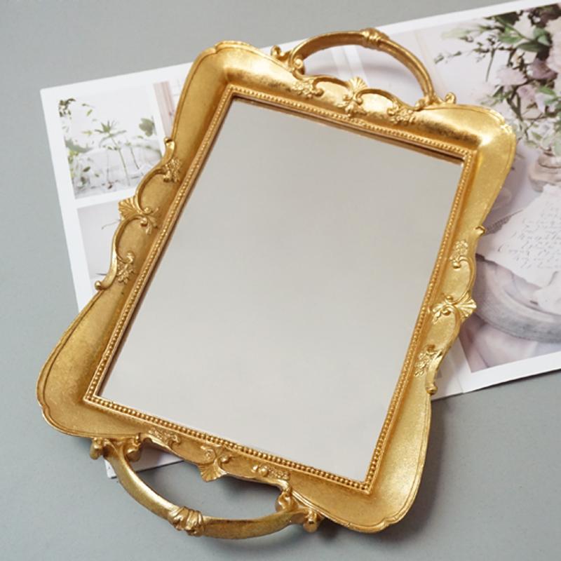 Europejski Szklany Taca Lustrzana Retro Rzeźbiona Żywica Dekoracja Stołu Weselnego z Deserami Przechowywanie