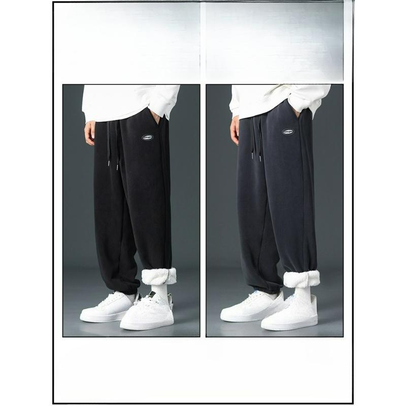 Plus Velvet Pants Men's Winter Warmth Thickened Lamb Fleece Sweatpants Loose Autumn and Winter Style Drawstring Sports and Leisure Trousers