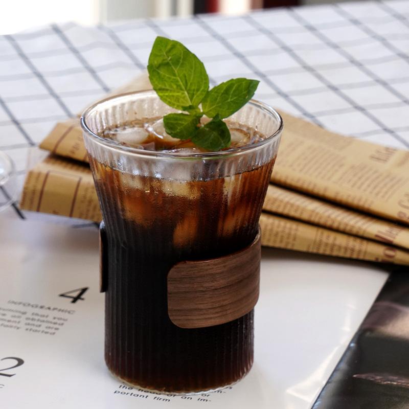 Cold and hot vertical pattern glass coffee cup simple water cup gift box 301-400ml