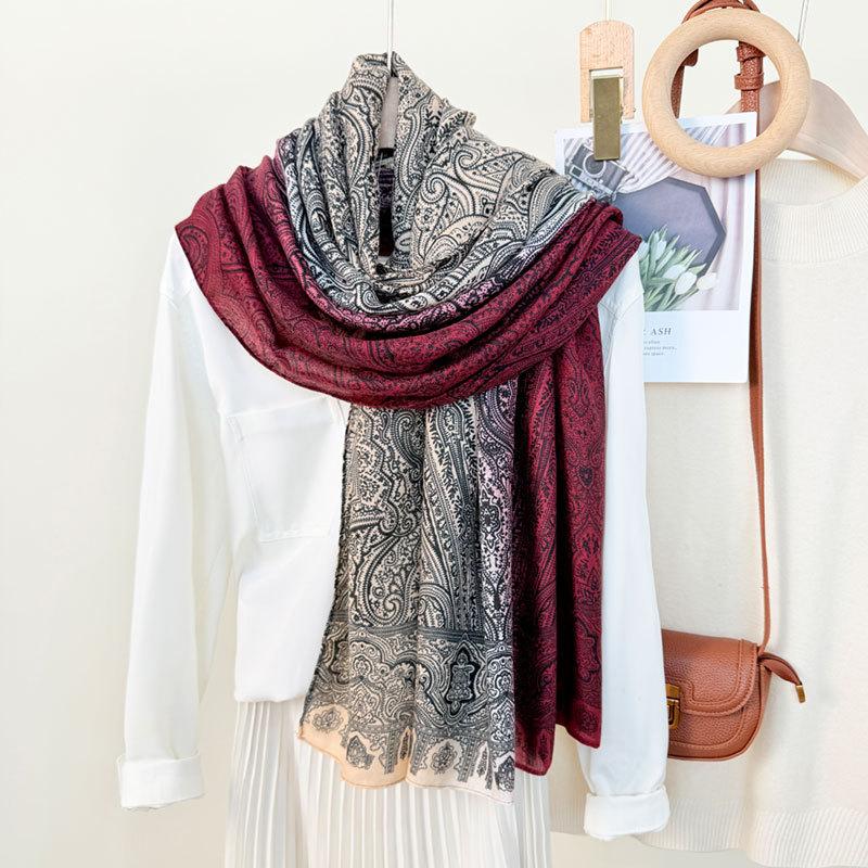 New Cashew Print Korean Scarf for Women's Outer Wear Decoration Travel Sun Protection Gradient Long Scarf Ethnic Style Beach Towel