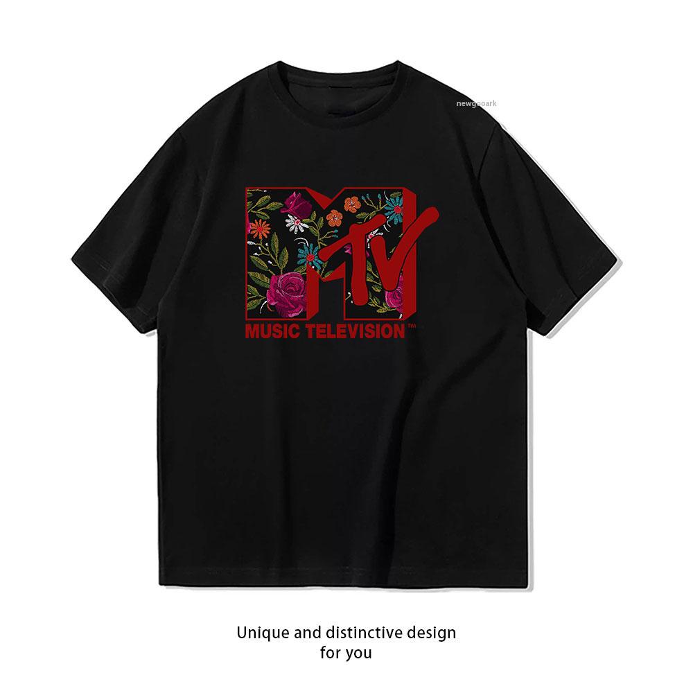 

MTV wine red Flower Fill Music Television Classic TShirt Women Unisex Casual cotton printed t shirts streetwear tops Shortsleev S