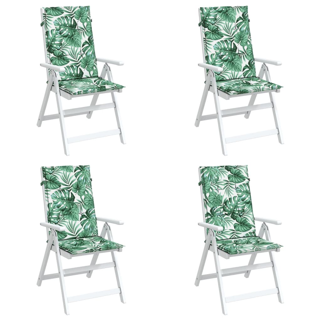 High Back Seat Cushions 4 Pcs Leaf Pattern Fabric