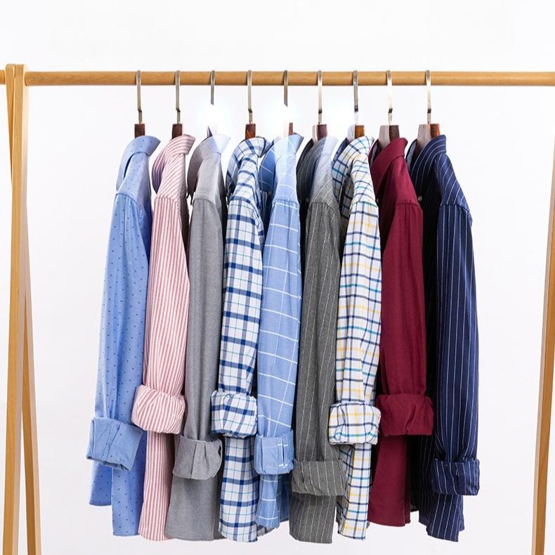 Men's Oxford Long Sleeve Square Collar Soild Plaid Striped Summer Casual Shirts Single Pocket  Shirt