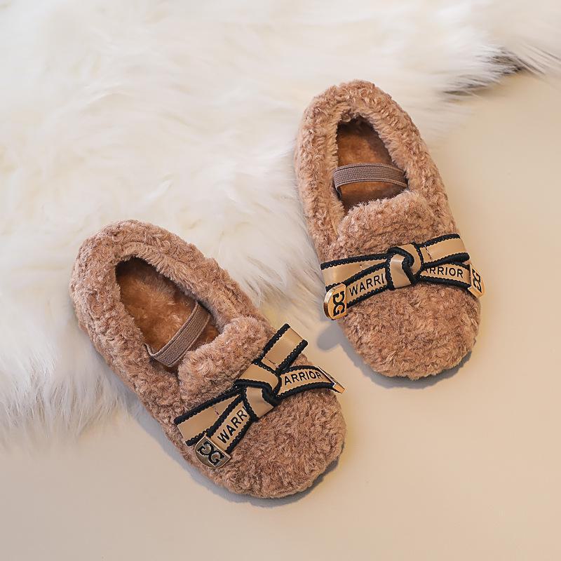 

2024 Милі хутряні туфлі для маленьких дівчаток - На вельветовій підкладці, тепла бавовна для осені/зими 21 хакі