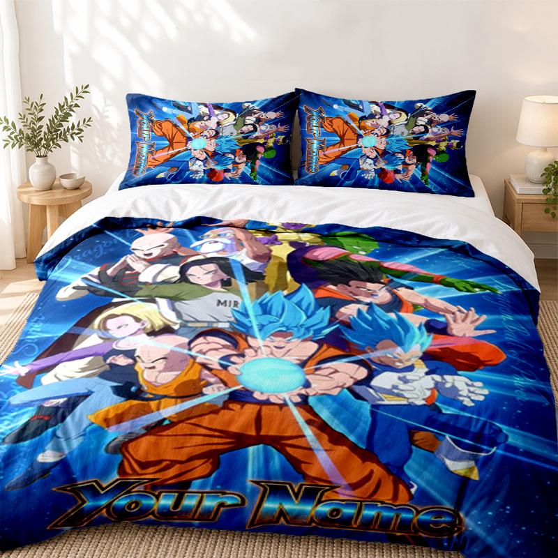 Dragon Ball Nome Personalizzato Set da 3 pezzi Perfetto per la camera da letto Set di biancheria da letto confortevole include una federa per piumone e due federe Ideale per compleanno o Natale