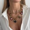 1/2/3Pcs Exaggerated Multi-layer Alloy Drip Oil Enamel Love Pendant Ring Vacation Necklace For Women Party Jewelry Accessories