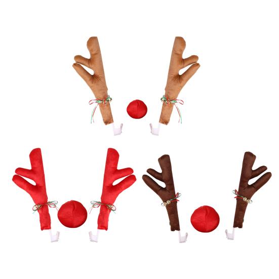 3Pcs Christmas Car Decorations Car Reindeer Antlers Red Nose Kit Festive Auto Accessories