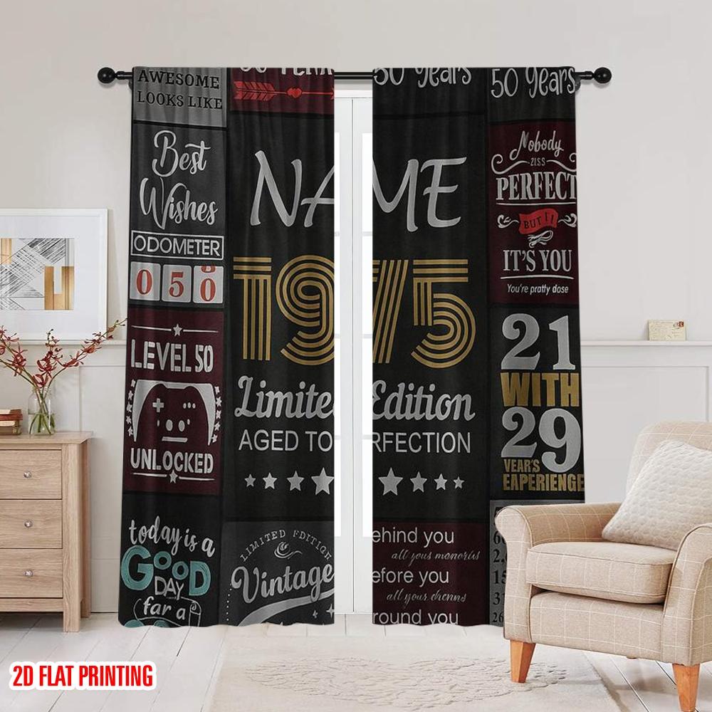 2pcs,2D Plane Printing Light Filtering Curtains Vintage1975Celebration Polyester Woven (without Rod) Outdoor Decorations for