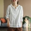 Women's Hooded Shirt Vintage Spring Loose Thin Pullover Long Sleeve Simple Plus Size Solid Blouses Ladies