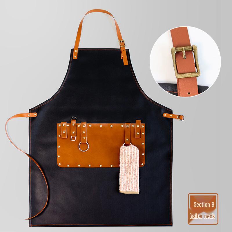 Retro-Style PU Leather Multi-Function Smock for BBQ, Gardening & Auto Repair