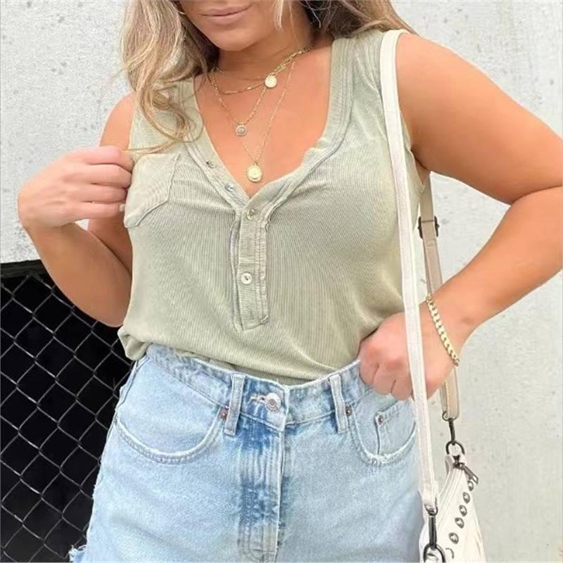

Autumn 2023 Women s V-Neck Button Vest Long-Sleeve Top XLarge