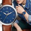 FOSSIL Minimalist Leather Men's Watch, Navy Blue Leather, fs5304
