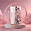 Pink Pearl Diamond Floral Pattern Pink Metallic Glass Phone Case For iPhone 17 Pro Max 11 12 13 14 15 16 Plus 17Air 16E Cover