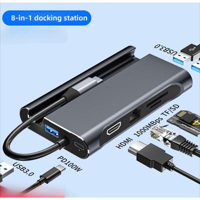Adaptador Multiprotas Hub USB C 8 em 1 com Portas HDMI USB 3 0 para Laptop Telefone Dock Type C