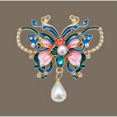 Retro Enamel-colored Pearl Butterfly Brooch - High-end, Niche-style Corsage Fastener with Anti-glare Function, Elegant Pin.