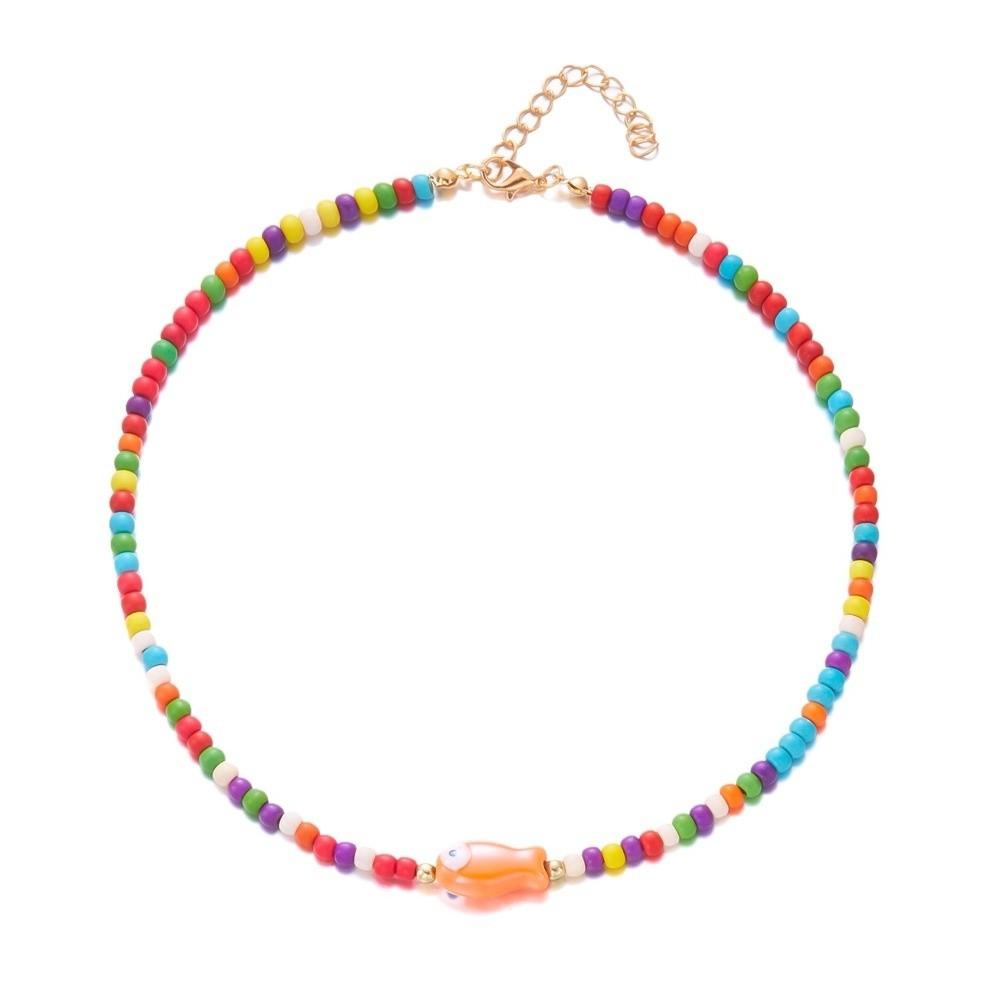 Ceramic Fish Rice Bead Chains Double-sided Painted Colorful Rice Beads Necklace Handmade Bohemian Necklace Party